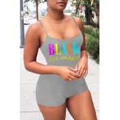 Lovely Leisure Letter Grey One-piece Romper