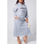 lovely Leisure Letter Print Grey Plus Size Two-pie