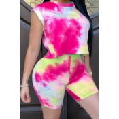 Lovely Sportswear Tie-dye Rose Red Two-piece Short