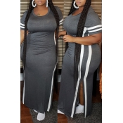 LW Plus Size Leisure Side Slit Grey Maxi Dress