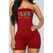 Lovely Casual Letter Print Wine Red One-piece Romp