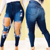 lovely Stylish Hollow-out Deep Blue Jeans