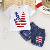 lovely Independence Day Casual Print White Girl Tw