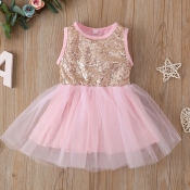 lovely Stylish Sequined Patchwork Pink Girl Knee L