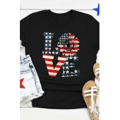 lovely Independence Day Casual Letter Print Black 