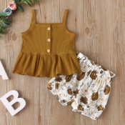 lovely Sweet Print Brown Girl Two-piece Shorts Set