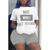 LW BASICS Plus Size Money Letter Print Shorts Set