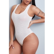 Lovely Casual U Neck White Bodysuits