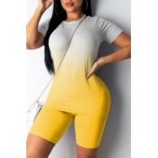 lovely Casual Gradual Change Yellow Two-piece Shor