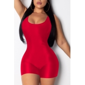 Lovely Casual Basic Skinny Red One-piece Romper(Wi