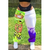 Lovely Street Print Patchwork Green Pants