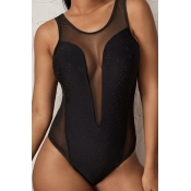 lovely Patchwork Black One-piece Swimsuit