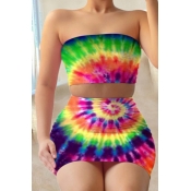 Lovely Bohemian Dew Shoulder Tie-dye Multicolor Tw