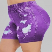 lovely Trendy Broken Holes Purple Plus Size Shorts