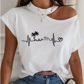 lovely Leisure Hollow-out Print White T-shirt
