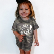 lovely Casual Letter Print Army Green Girl T-shirt