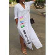 lovely Leisure Letter Print White Ankle Length Dre