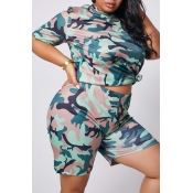 lovely Stylish Camo Print Plus Size Two-piece Shor