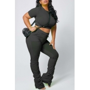 lovely Casual Fold Design Black Plus Size Two-piec