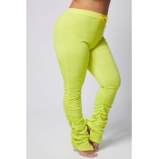 lovely Casual Fold Design Yellow Plus Size Pants
