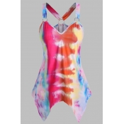 Lovely Casual Tie-dye Red Plus Size Camisole