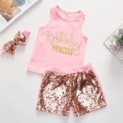 lovely Casual Letter Print Pink Girl Two-piece Sho