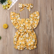 lovely Trendy Floral Print Yellow Girl One-piece R