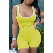 lovely Casual Patchwork Yellow One-piece Romper