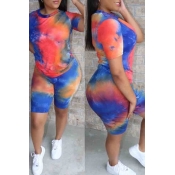 Lovely Casual Tie-dye Red Two-piece Shorts Set