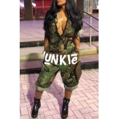 Lovely Leisure Camo Print Army Green One-piece Jum