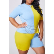 lovely Casual O Neck Patchwork Yellow Plus Size Tw