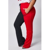 lovely Casual Patchwork Red Plus Size Pants
