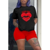 LW Lip Letter Print Shorts Set