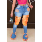 Lovely Trendy Broken Holes Deep Orange Jeans