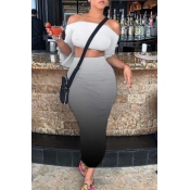 Lovely Trendy Dew Shoulder Gradual Change Black Tw
