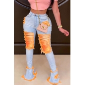 LW Trendy Broken Holes Orange Jeans