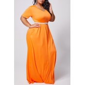 lovely Casual Pocket Patched Yellow Maxi Plus Size