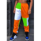 lovely Sportswear Color-lump Patchwork Green Pants