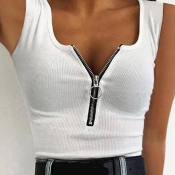 lovely Stylish Zipper Design White Camisole
