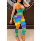 lovely Trendy Rainbow Striped Multicolor One-piece