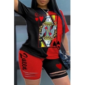 LW Plus Size Casual Print Black Two-piece Shorts S
