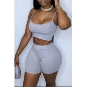 Lovely Sportswear Basic Skinny Grey Two-piece Shor