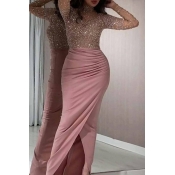lovely Temperament Patchwork Light Pink Maxi Dress