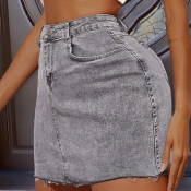 lovely Trendy Basic Grey Denim Skirt