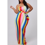 lovely Casual Striped Multicolor Maxi Plus Size Dr