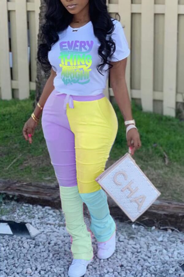 LW Plus Size Gradient Letter Print Tracksuit Pants Set