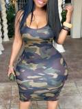 LW Plus Size Trendy Camo Print Army Green Knee Length Dress