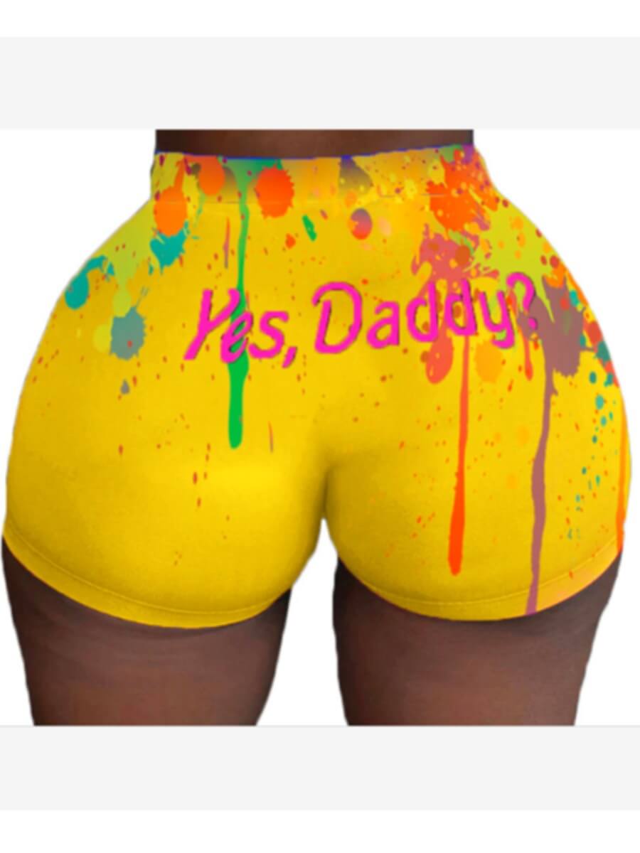 LW Casual Letter Print Yellow Shorts