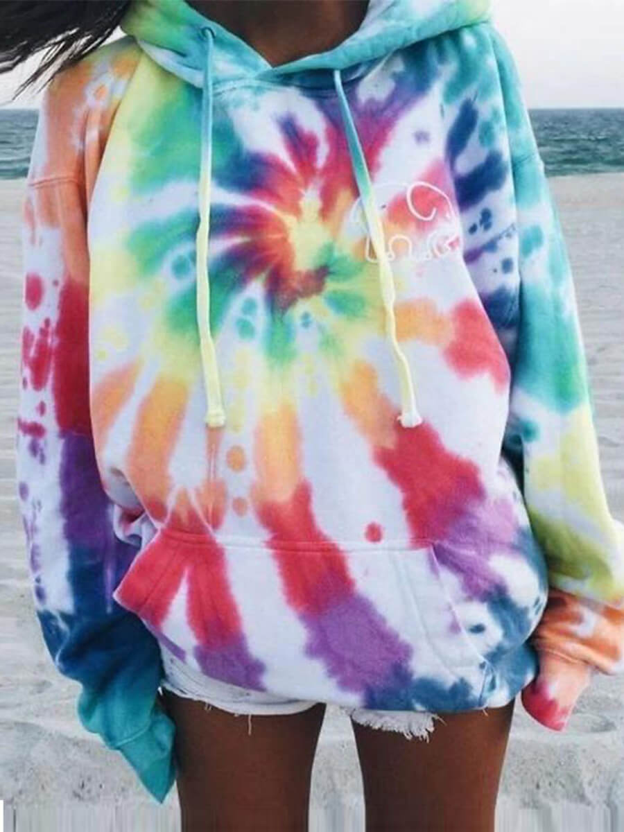 LW Hooded Collar Tie-dye Oversized Hoodie