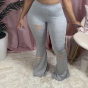 lovely Casual Broken Holes Light Grey Pants